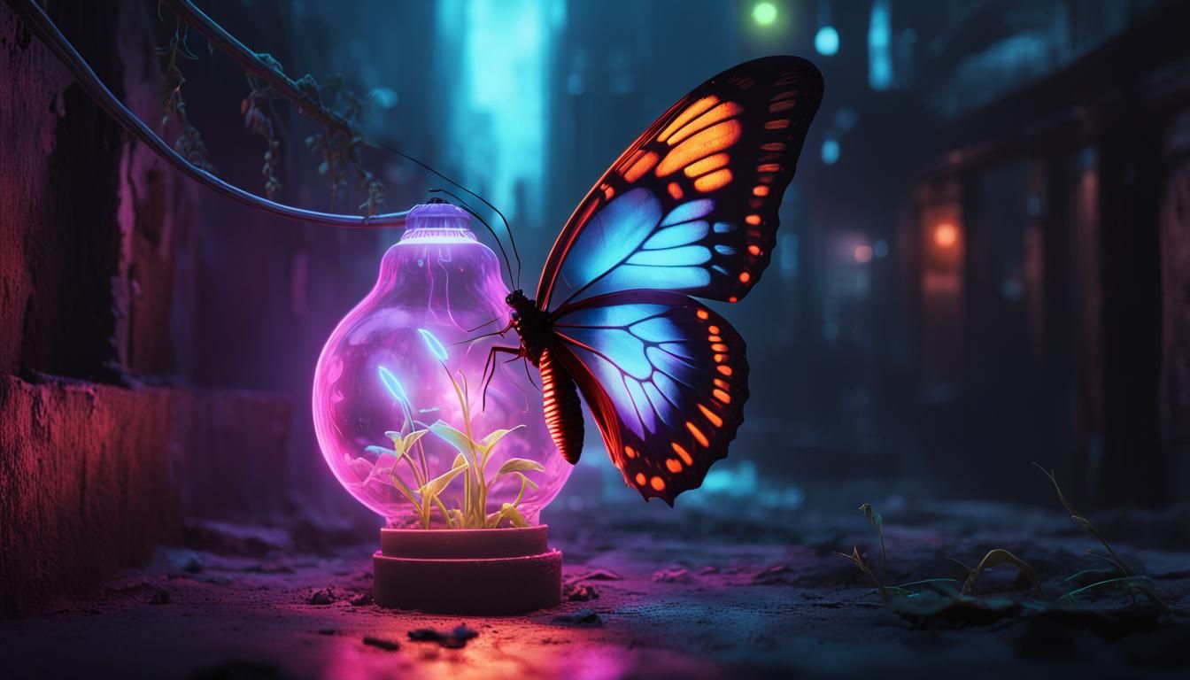 Butterfly in Bulb: Cyberpunk City Concept Art
