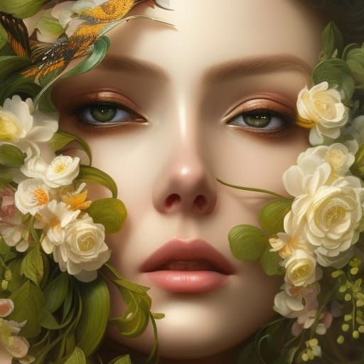 Floral Rococo Portrait of Lady with Tulips