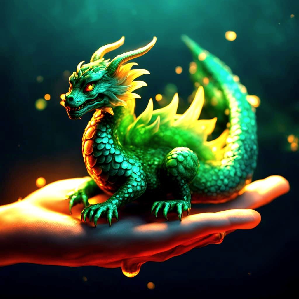 Eastern Dragon Baby Encircles Human Finger