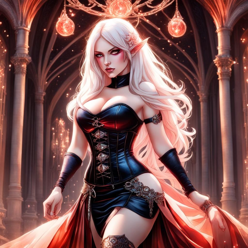 Beautiful Astral Elf Woman in Corset Dress