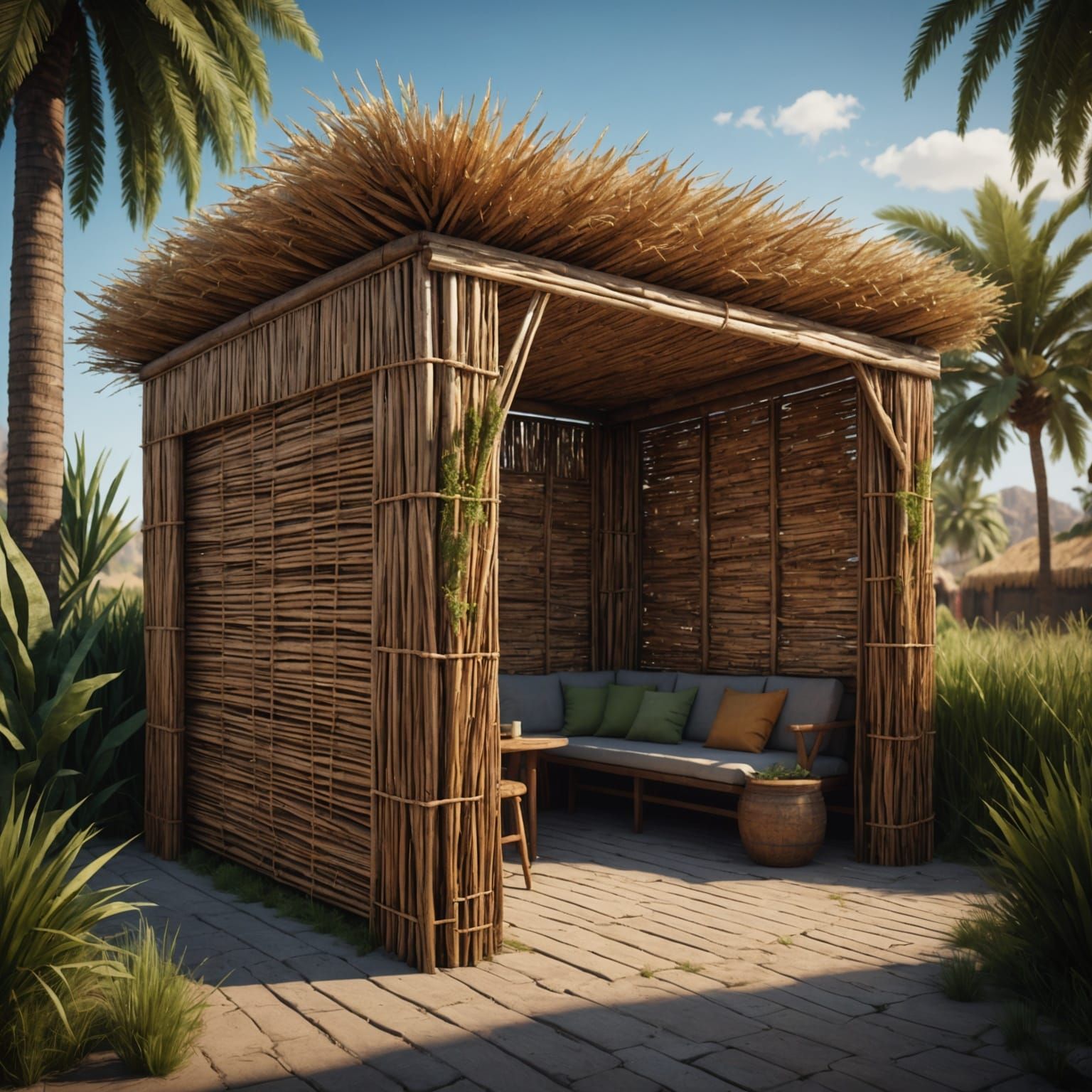 Detailed Sukkah with Reed Roof: Fantasy Concept Art
