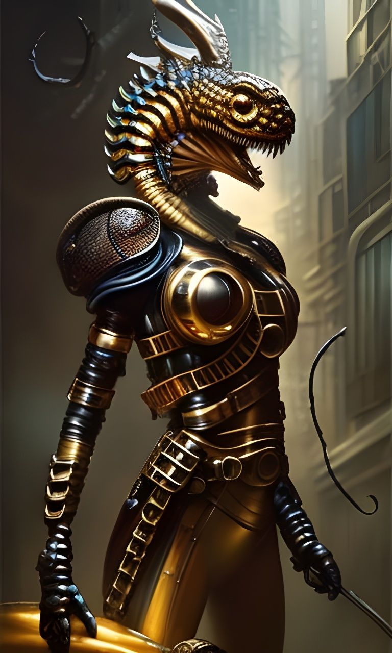 Armored Steampunk Mechanical Snake Portrait