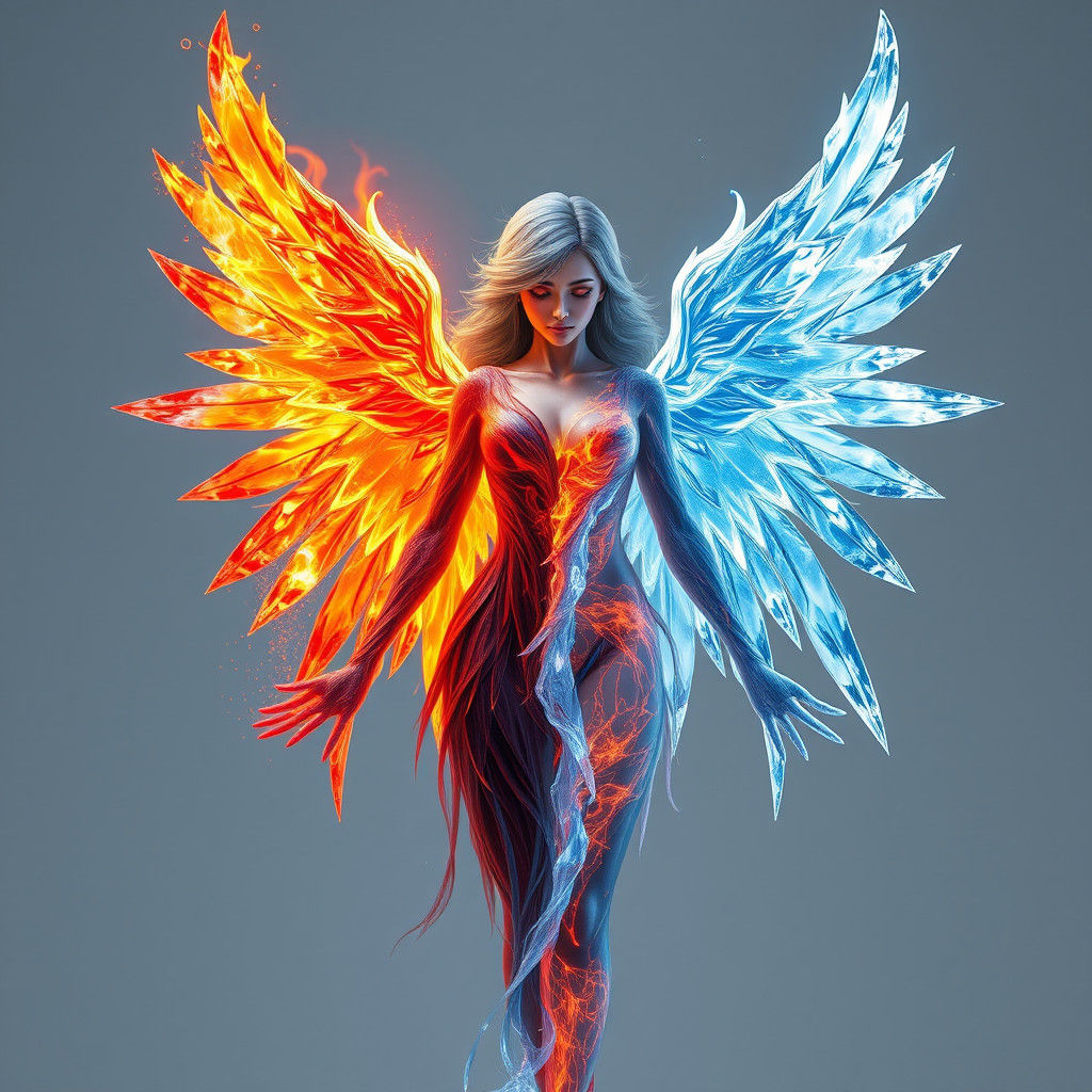 Fiery Icy Angel in Anime Style