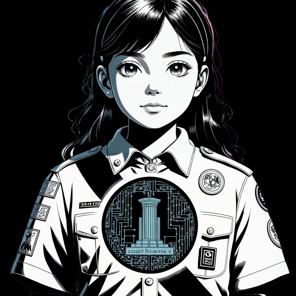 Girl Scout Tech Expert Earning Badge in Futuristic City