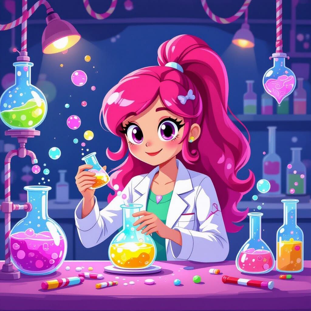 Princess Bubblegum Conducts Vibrant Candy Lab Experiment