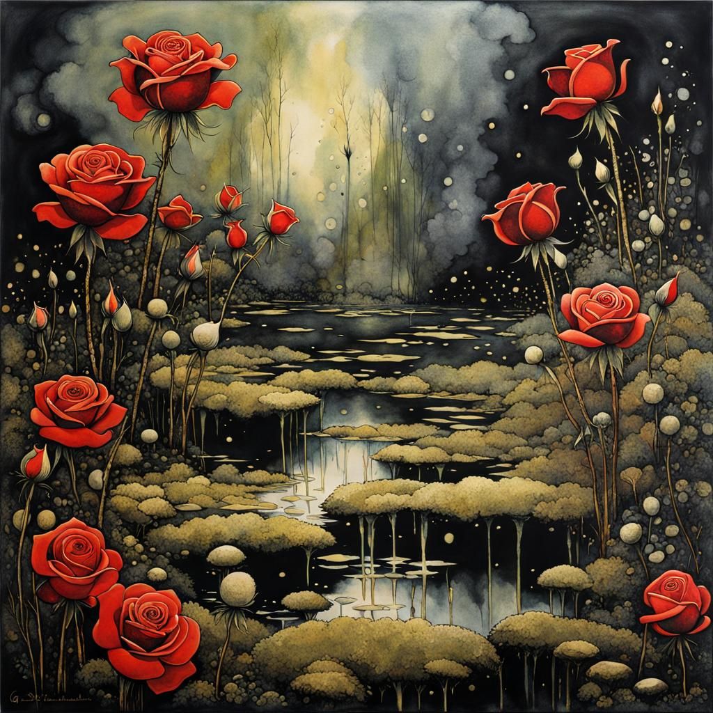 Gilded Black Metal Roses in Forgotten Garden