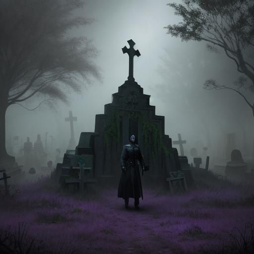Zombie in Misty Old West Cemetery: Surrealist Painting