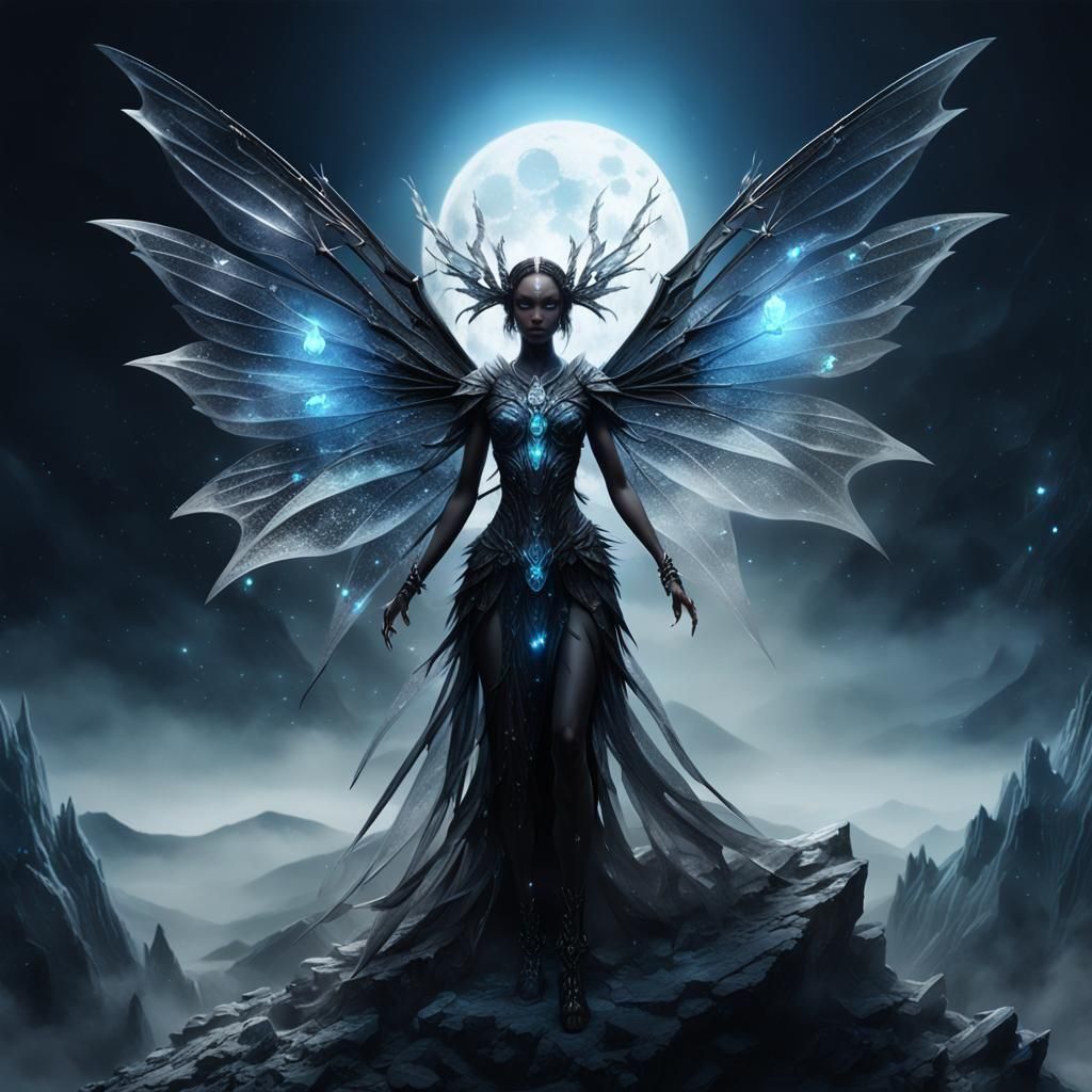 Fierce Night Fairy with Crystal Wings in 3D