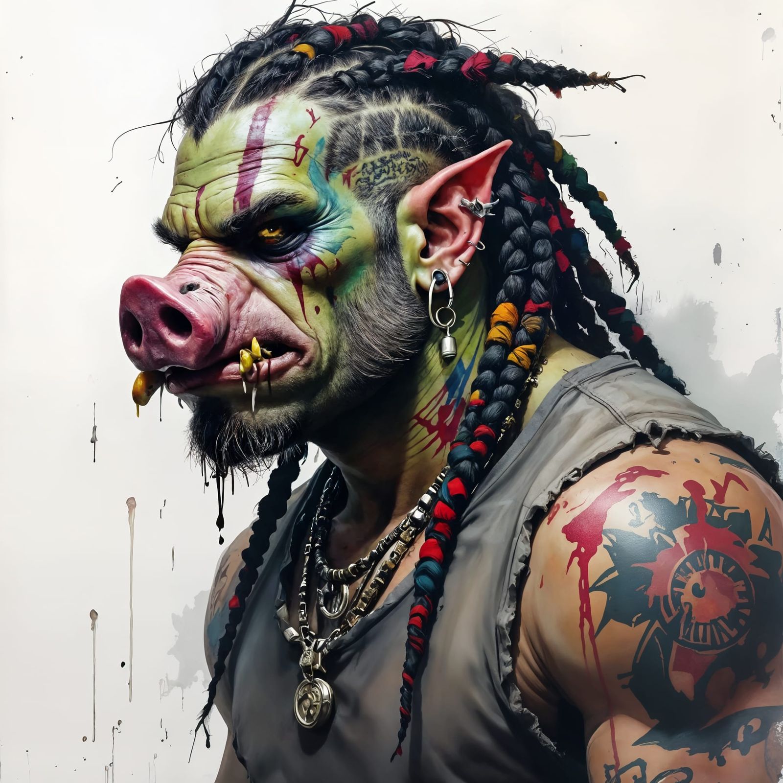 Bulky Dirty Ork With Pig Snout And Rasta Braids