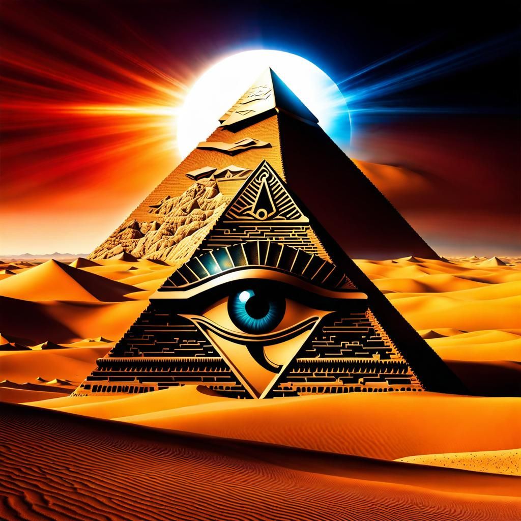 The three great pyramids in the middle of desert