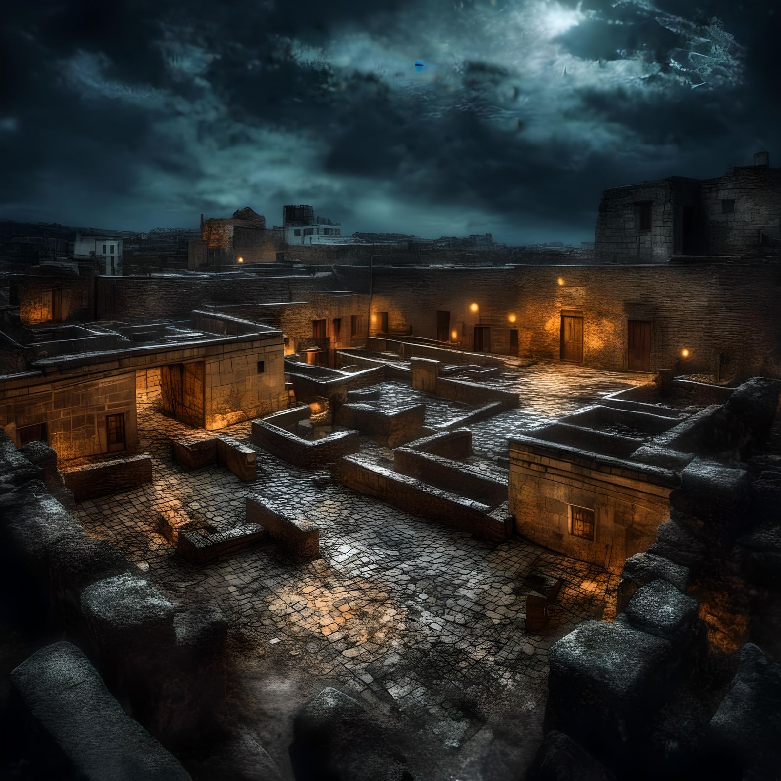 Enchanted Stone Maze at Night in Digital Painting