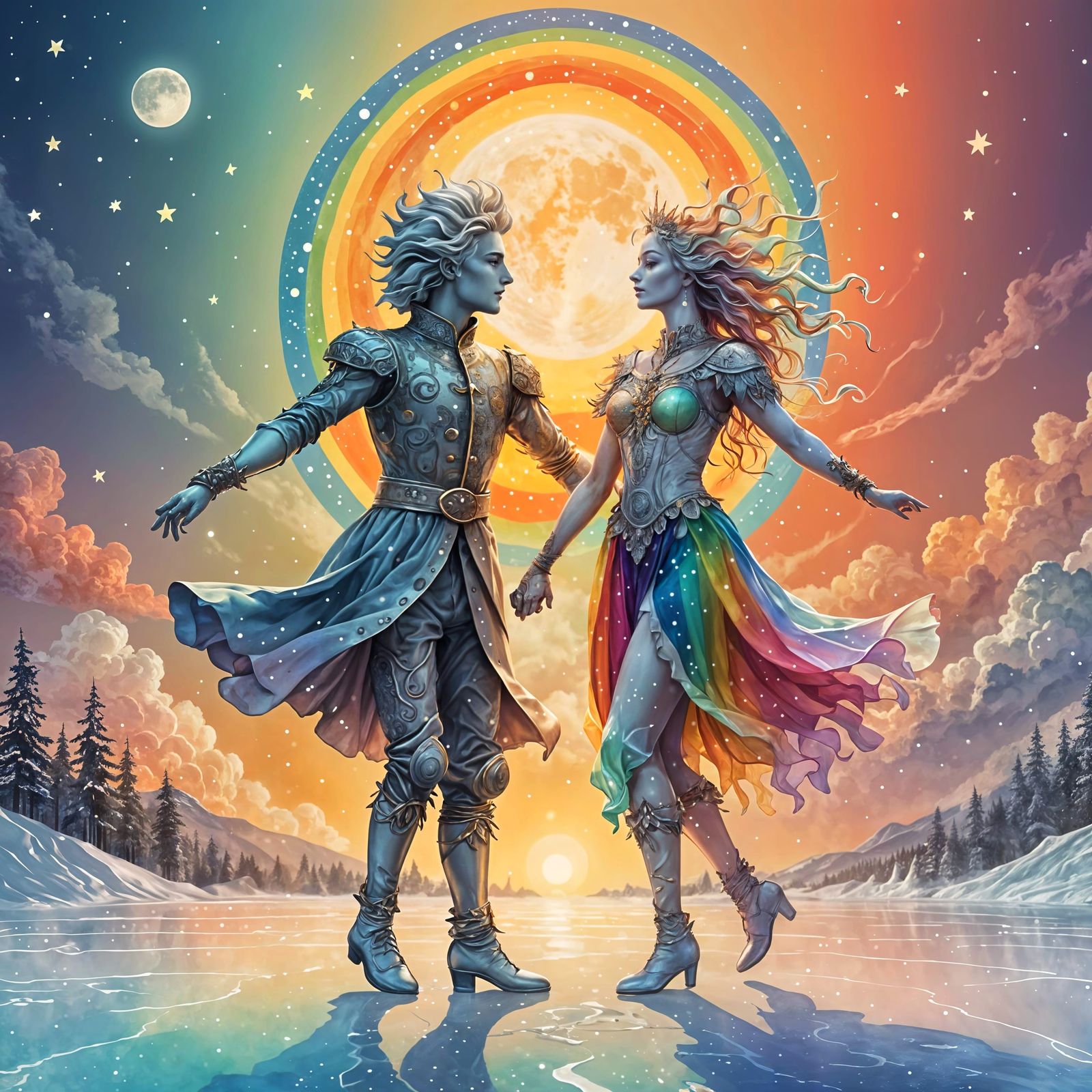 Sun and Moon Dance on Ice, Detailed Illustration