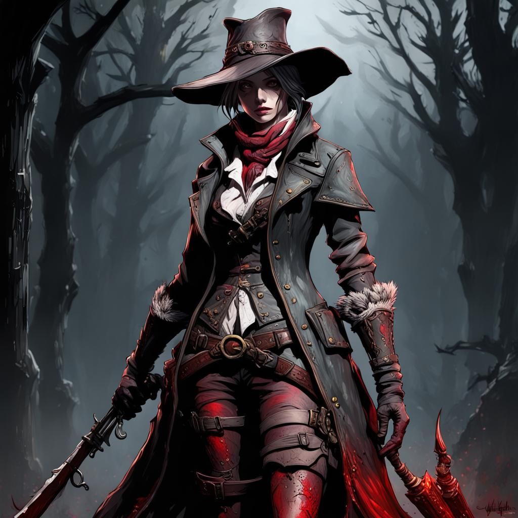 Bloodborne Lady Hunter in Acrylic Style