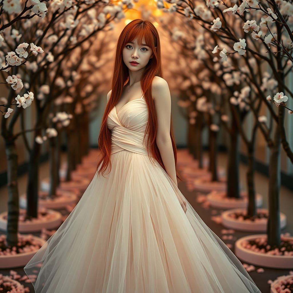 Ethereal Japanese Model in Cherry Blossom Paradise