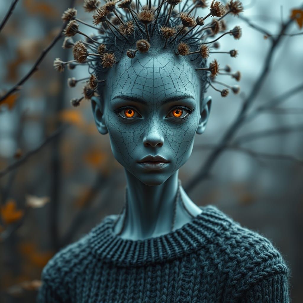 Ethereal Figure with Dandelion Seed Heads in Surreal Portrai...