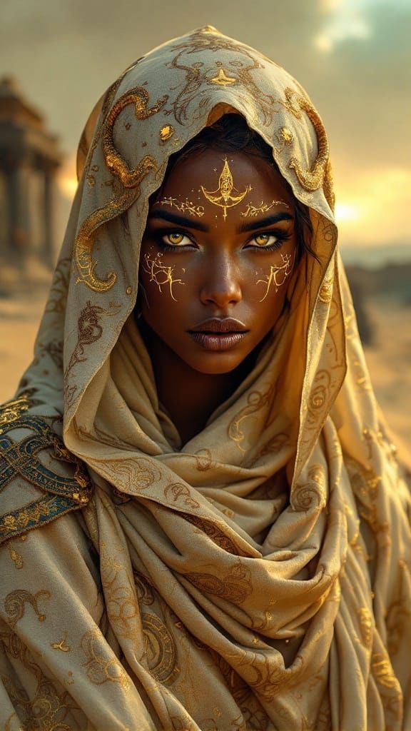 Divine Warrior-Priestess in Iridescent Desert Silks