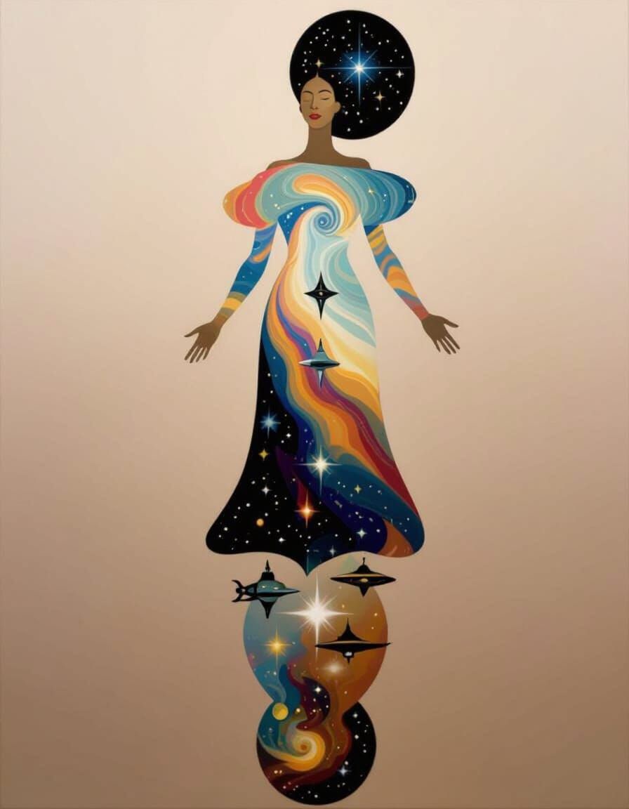 Goddess of Stars in Surreal Oil Painting