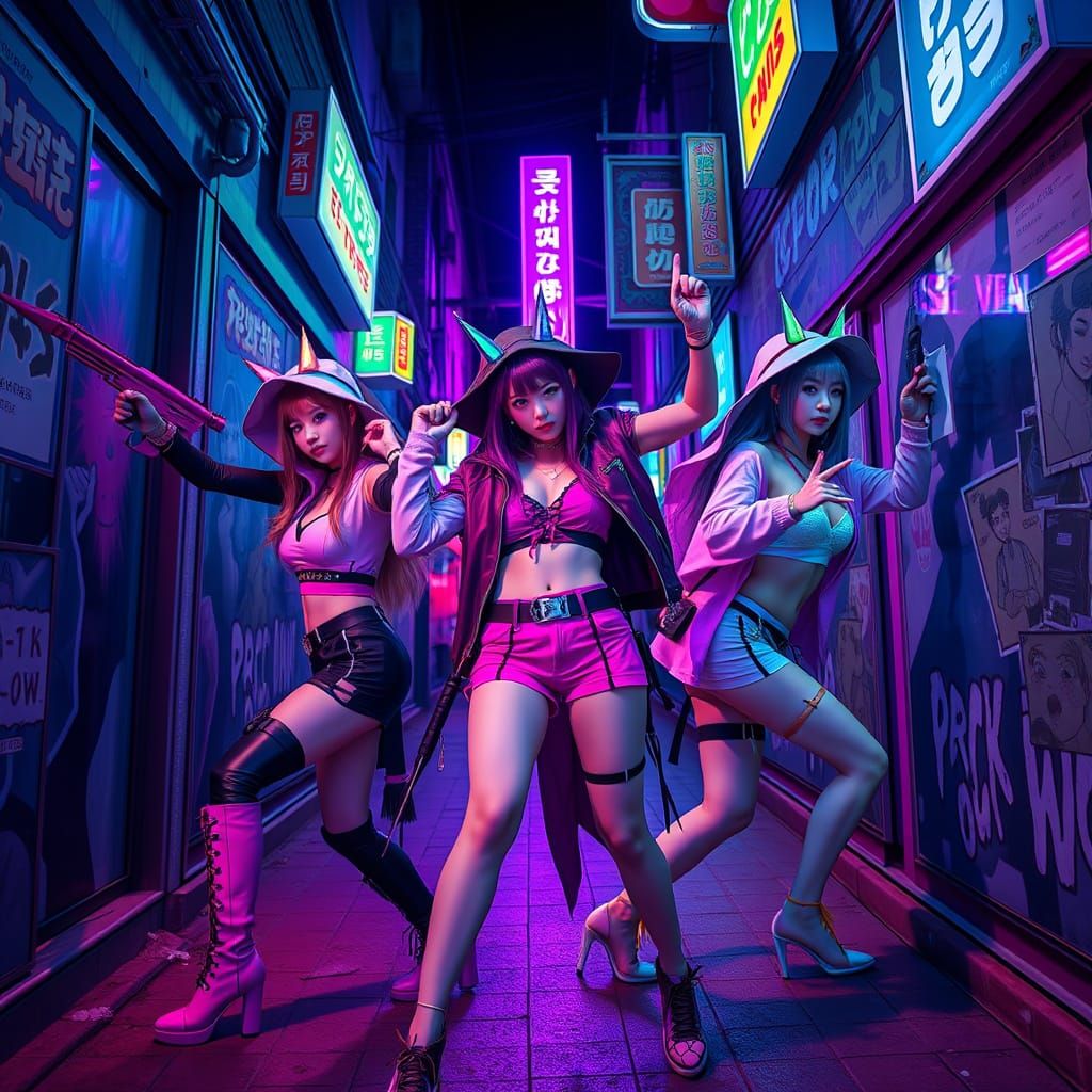 K-Pop Idol Huntresses Battle Demons in Neon Alley