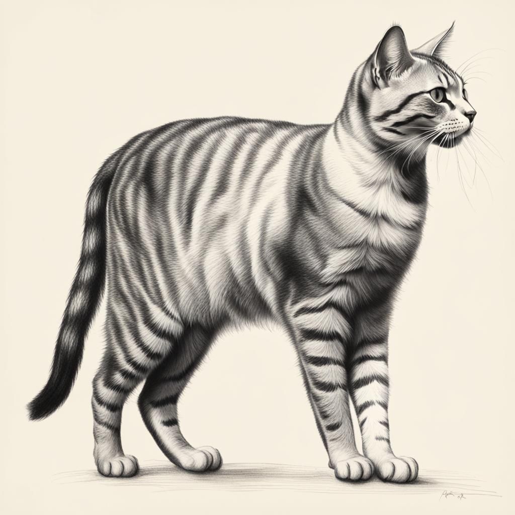 Minimalist Pencil Drawing of Standing Cat