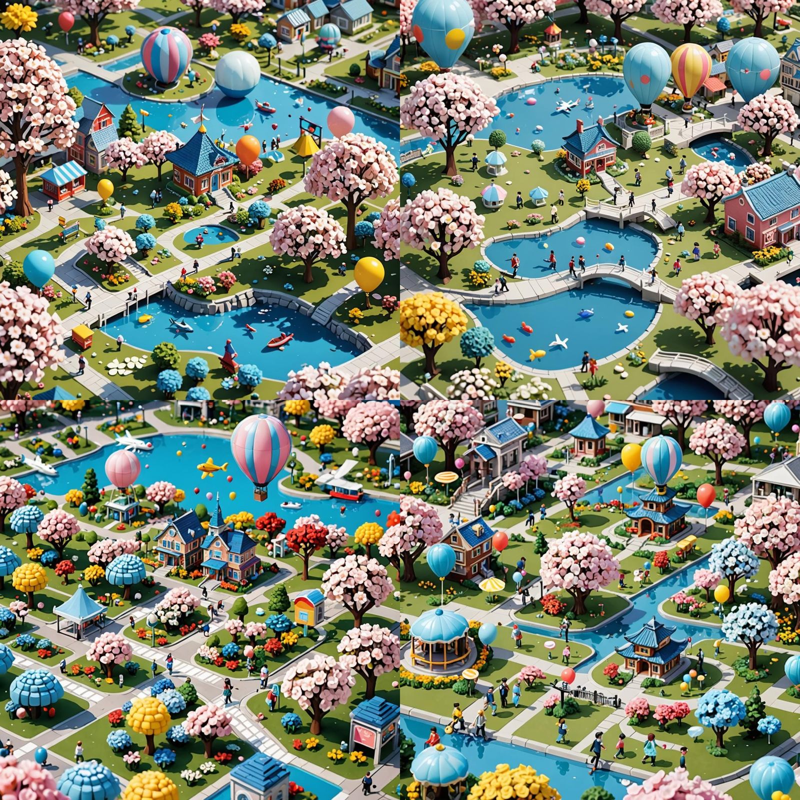 Cartoon Pixel Miniature City on a Cloudy Day