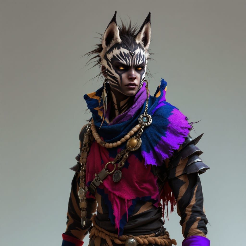 Majestic Striped Hyena Warrior in Fantasy Realm