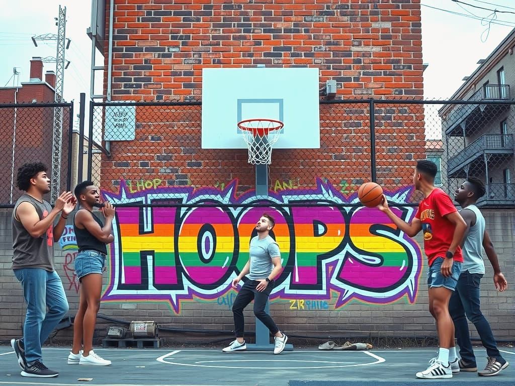 Basketball Street Game with Pride Graffiti, Funky 70s Style