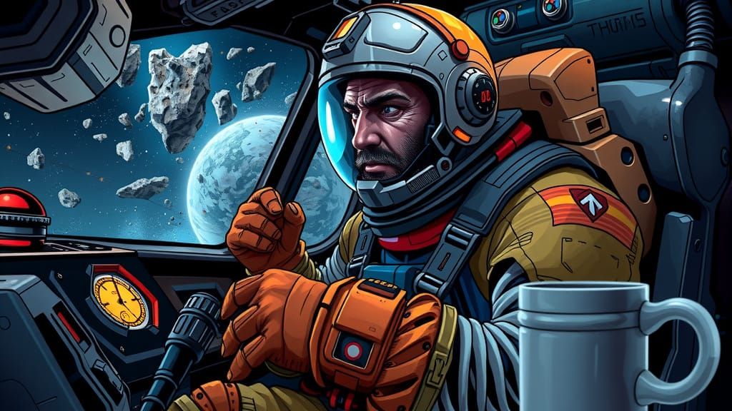 Intense Miner Focus in Futuristic Cockpit