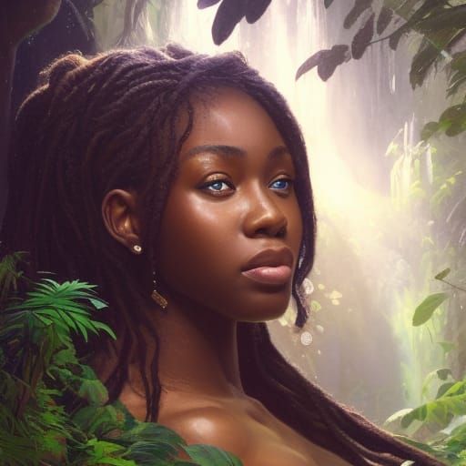 Nigerian Princess Portrait at Jungle Waterfall