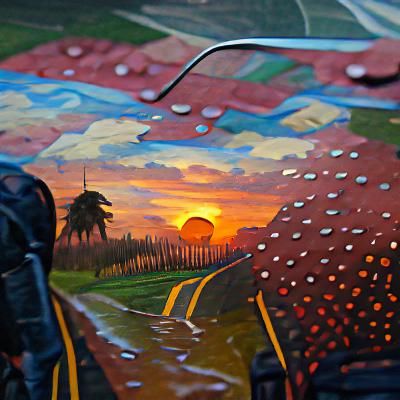 Rainy Sunset: A Detailed Landscape Painting