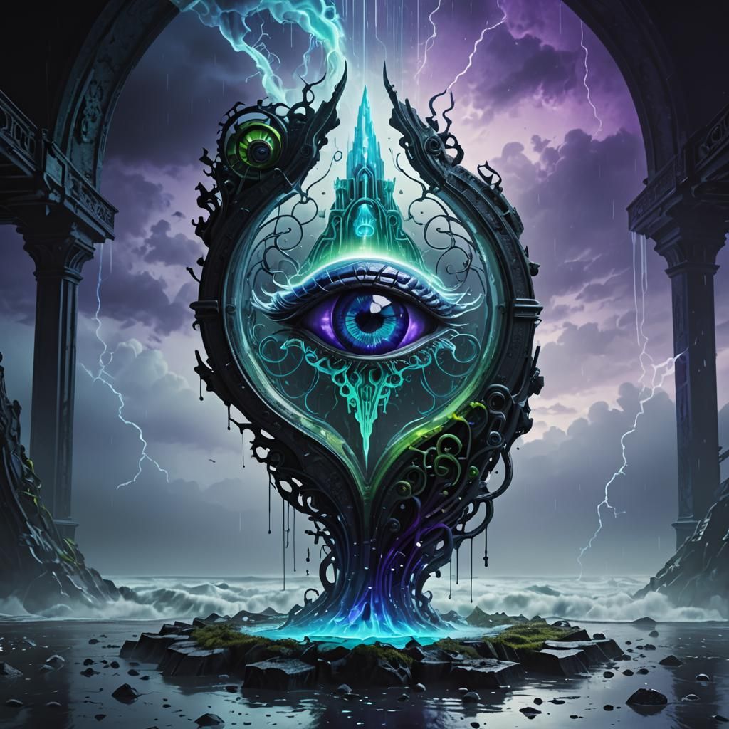 Biomechanical Brain in Glass, Gothic Futurism 3D Art