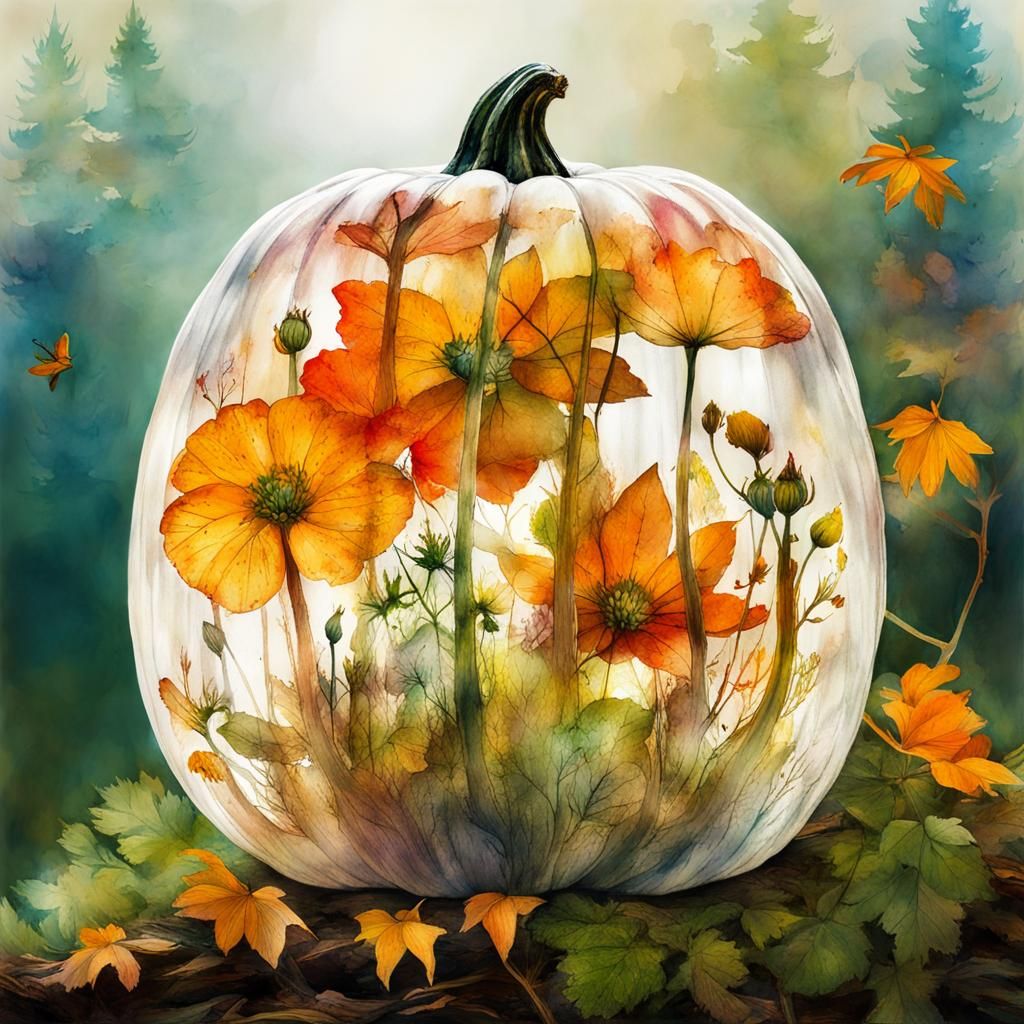 Forest Flowers Inside Transparent Pumpkin Seed