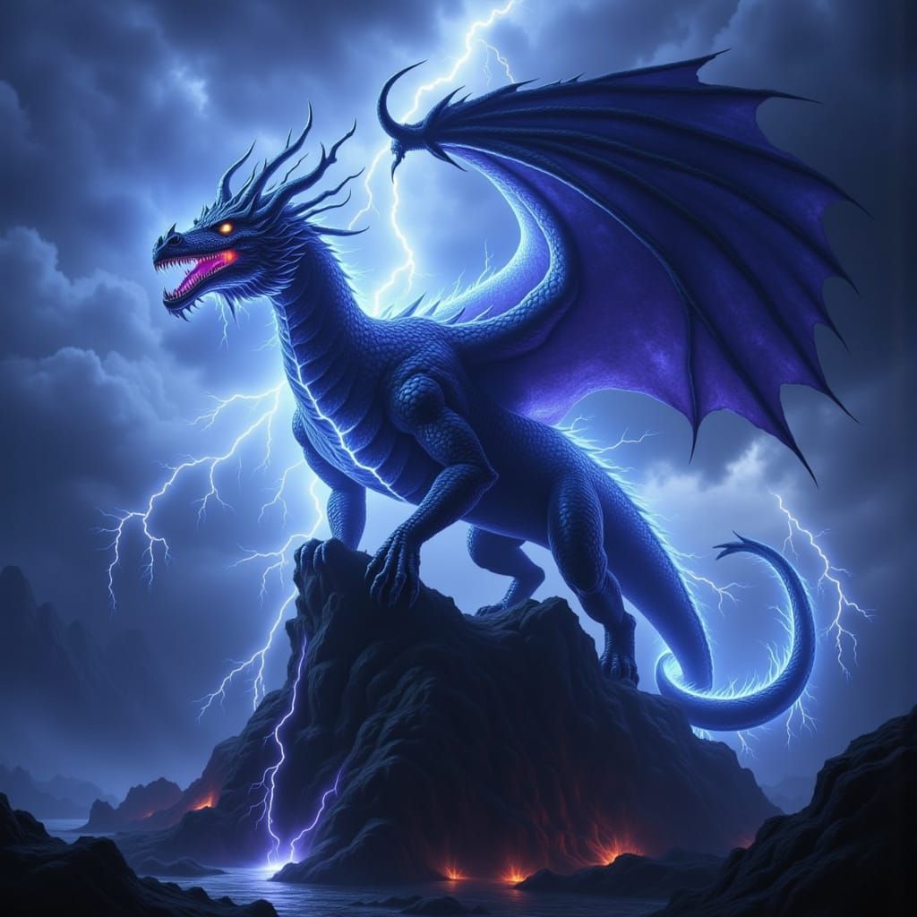 Epic Lightning Dragon on Volcanic Rock