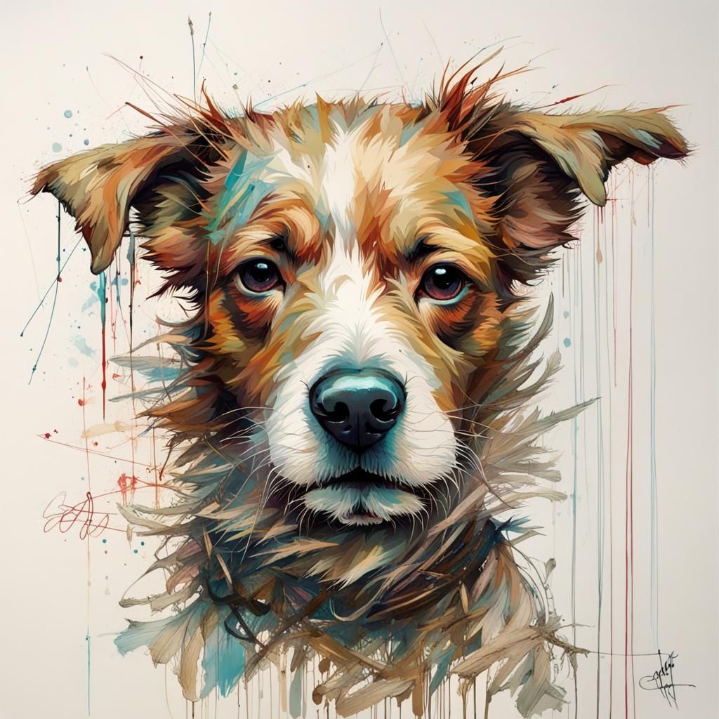 Whimsical Dog Portrait in Flowing Watercolor Style