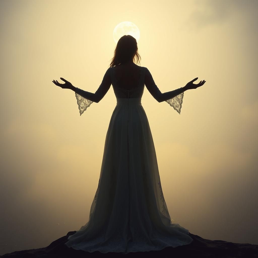 Ethereal Woman in White at Misty Lake