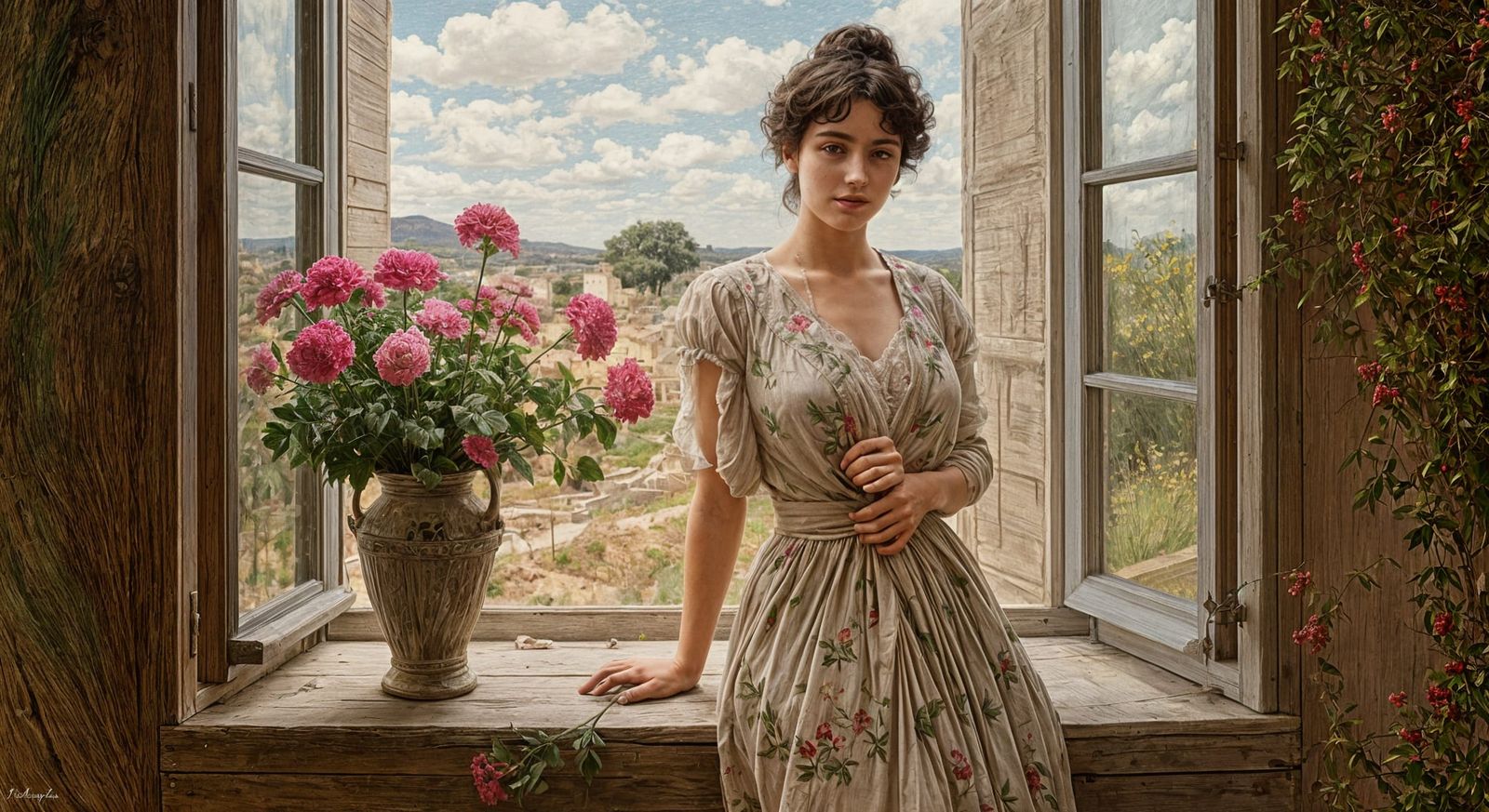 Woman in Spring Dress by Window, 19th Century Style