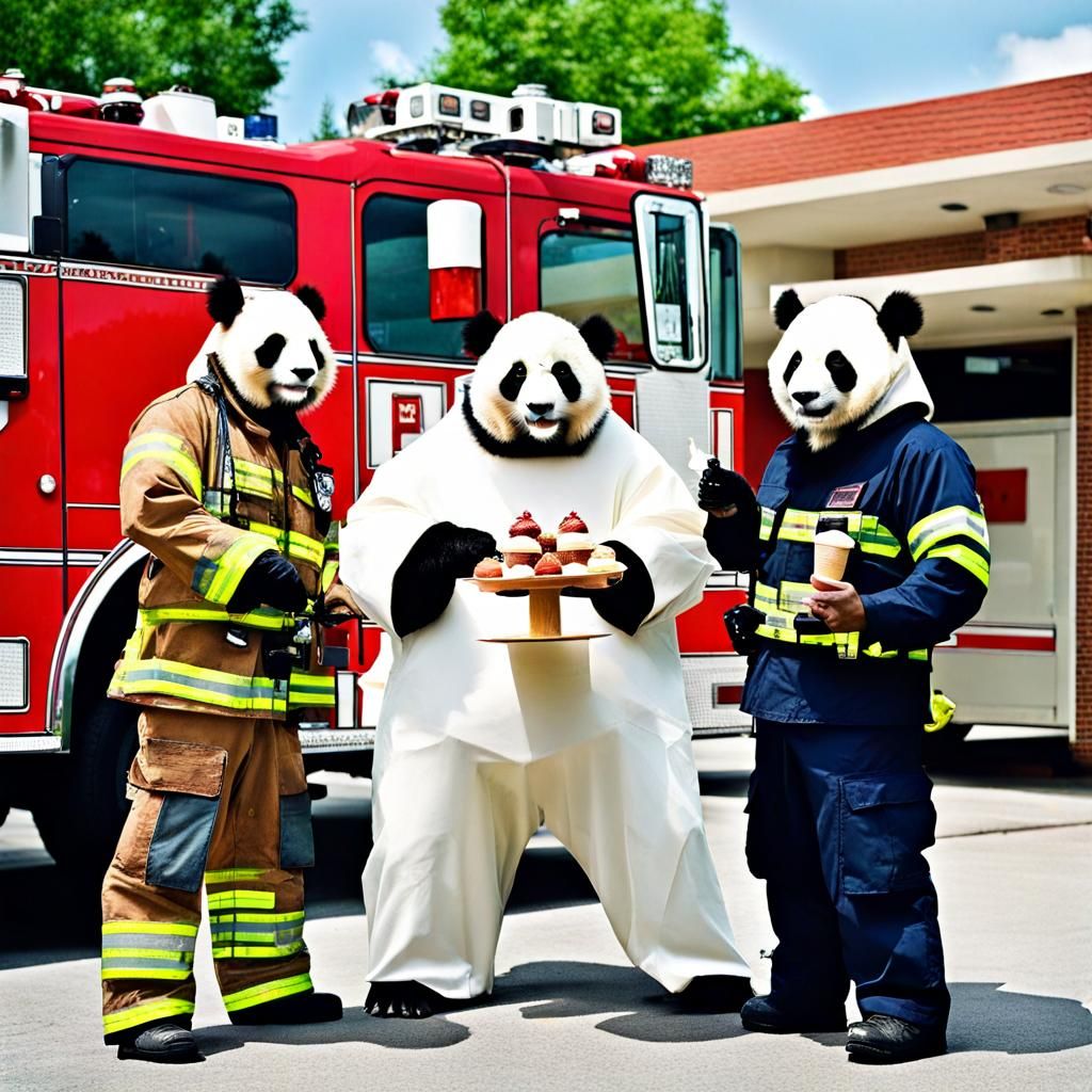 Jesus Christ Selling Ice Cream to Panda Firemen