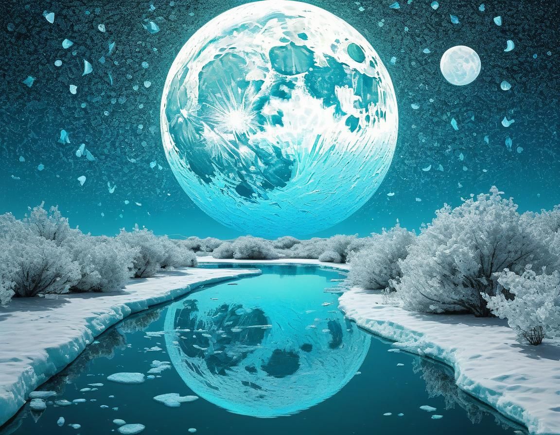Ethereal Aquifer Moon: Abstract Surreal Art