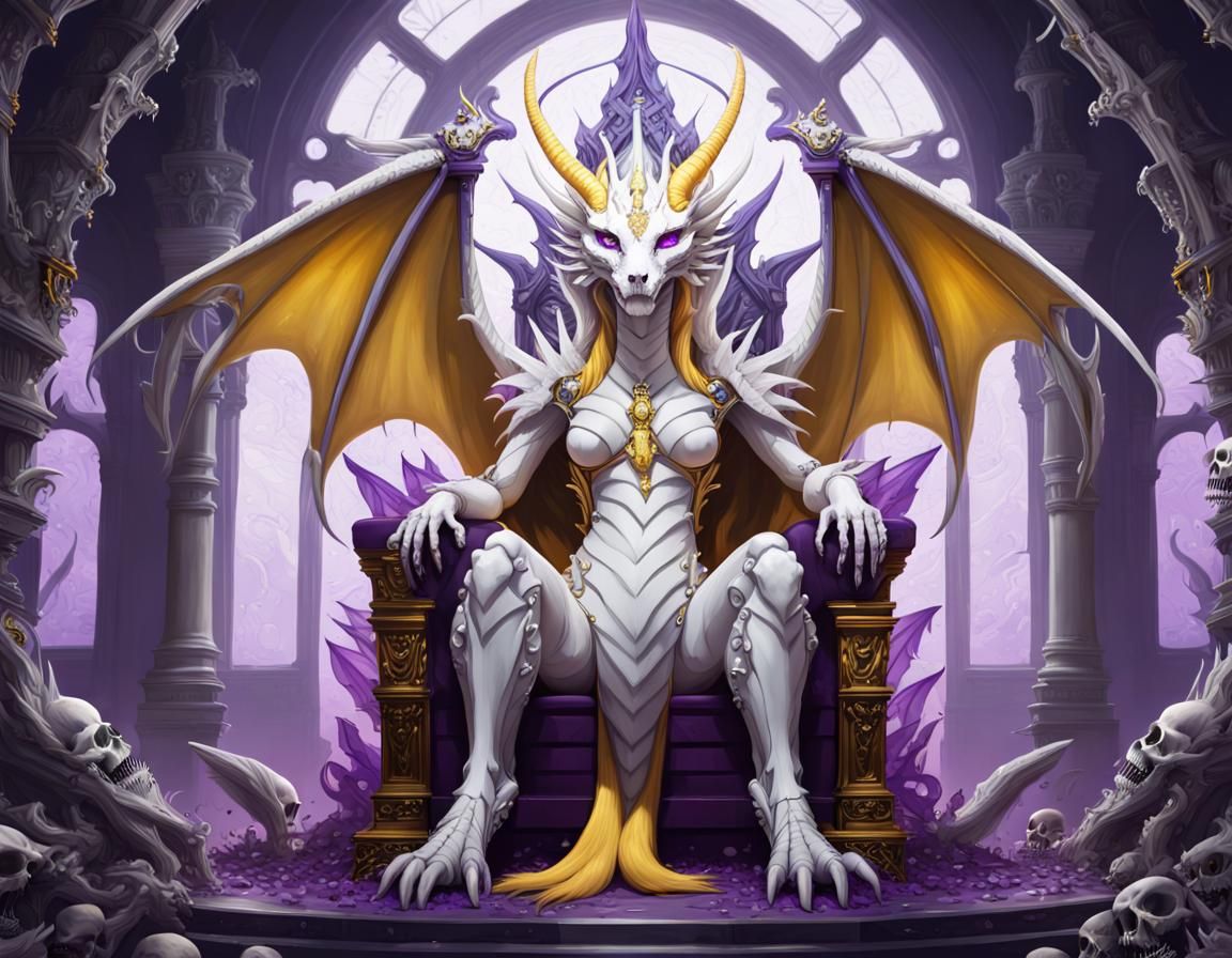 Mechanical Dragoness on Crystal Throne: Hyperrealistic Art