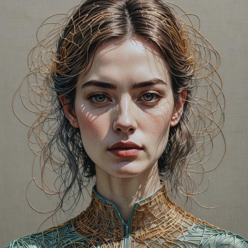 Metallic Thread Embroidered Portrait in 3D