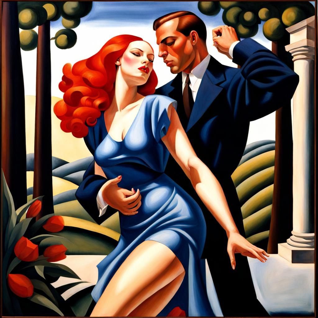 Art Deco Woman Dancing Outdoors Painting