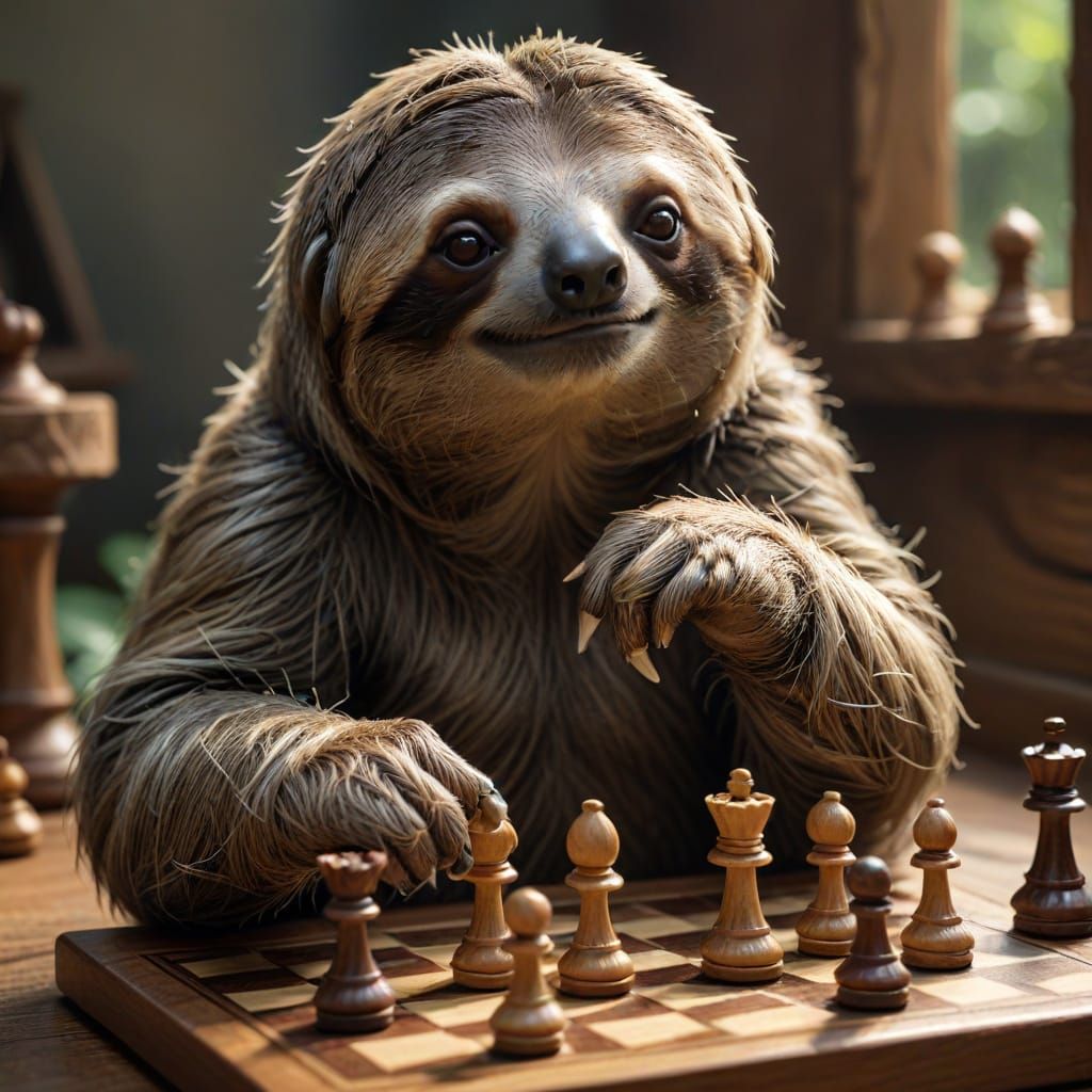 Sloth Enjoys Chess in Leisurely Style