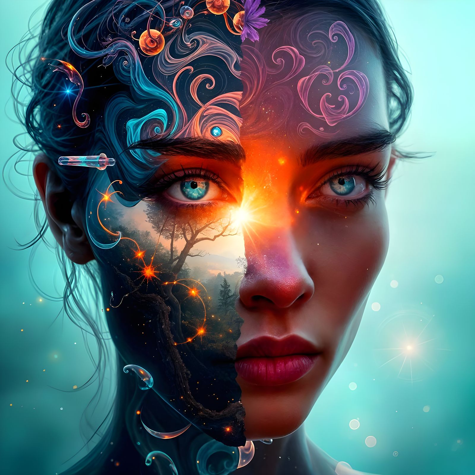 Hyperrealistic Double Exposure of a Magical Otherworldly Rea...