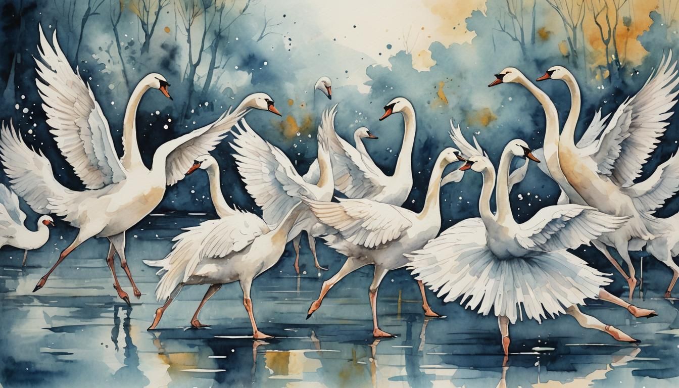 Dogs Perform Swan Lake Ballet in Watercolor
