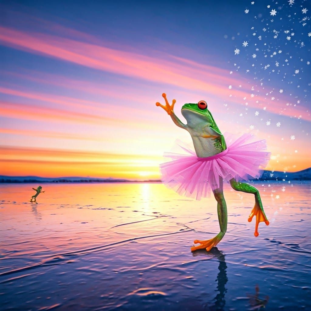 Frogs in Tutus Dance on Frozen Pond