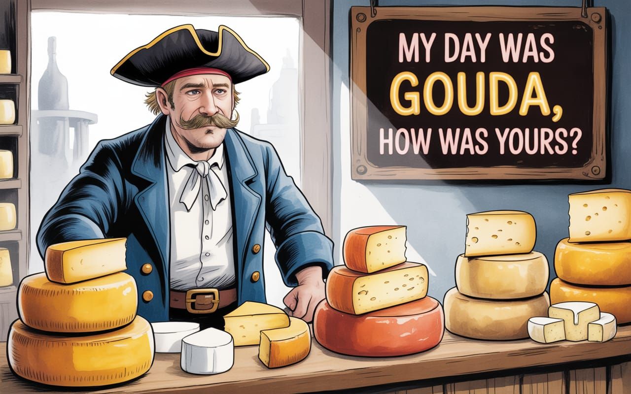 Pirate Cheese Merchant in Comic Watercolor Style