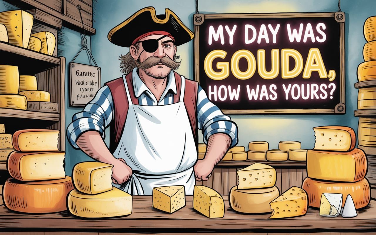 Pirate Cheese Merchant in Comic Watercolour Style