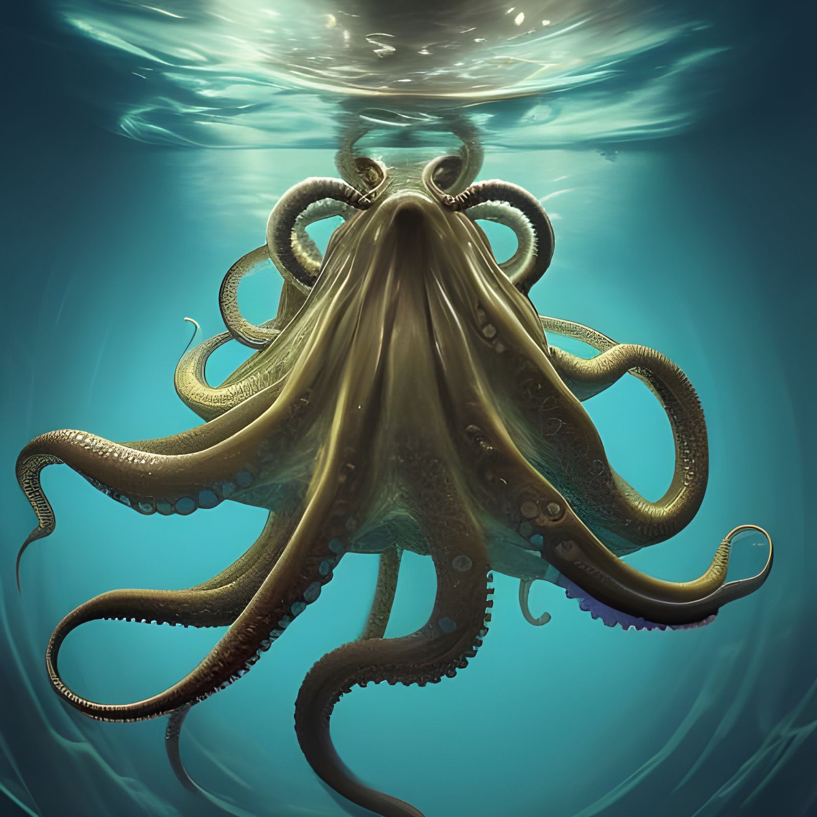Bioluminescent Octopus in Hyperrealistic Underwater Portrait