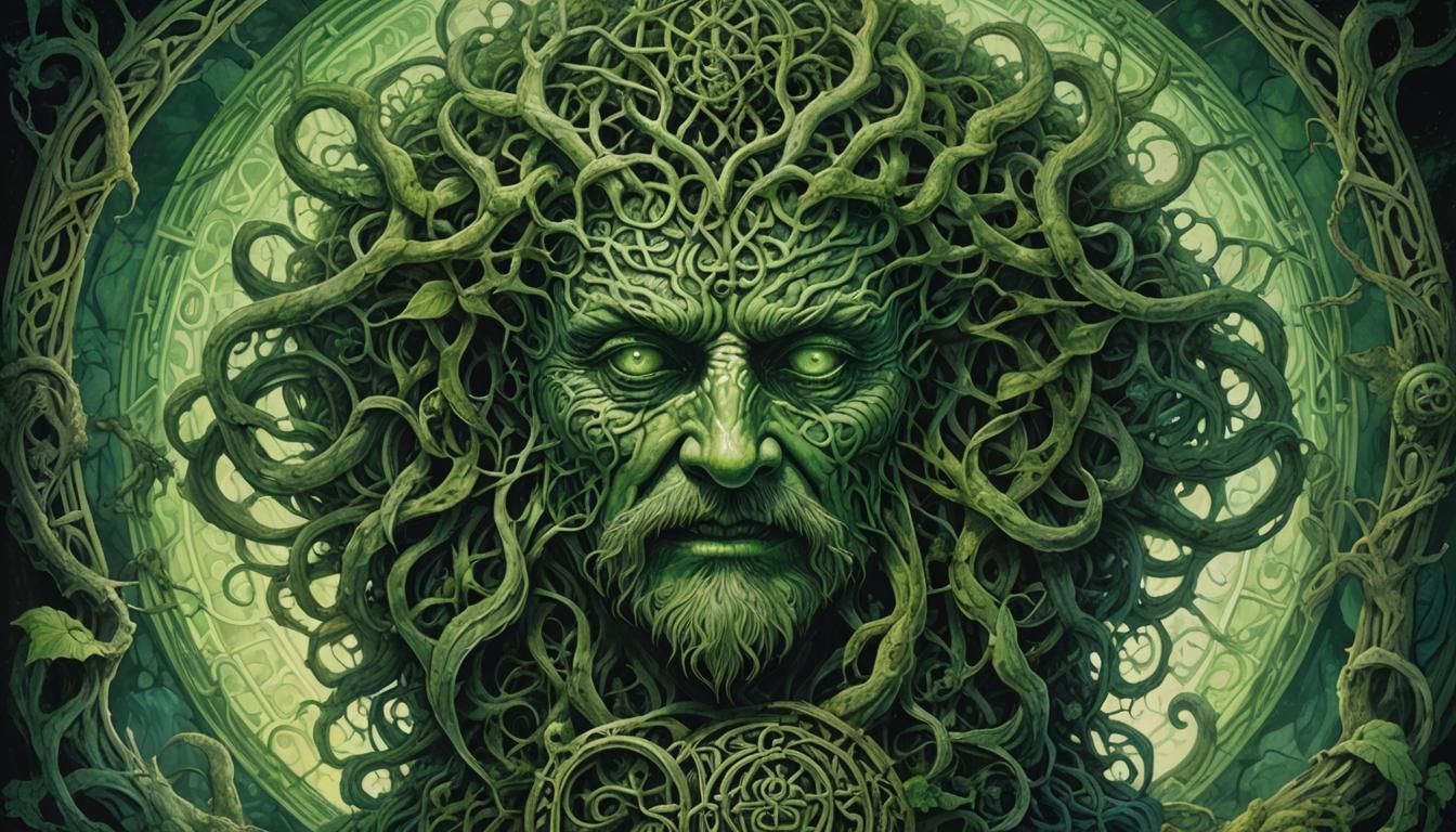 Surreal Green Man's Vengeance in Celtic Horror Style