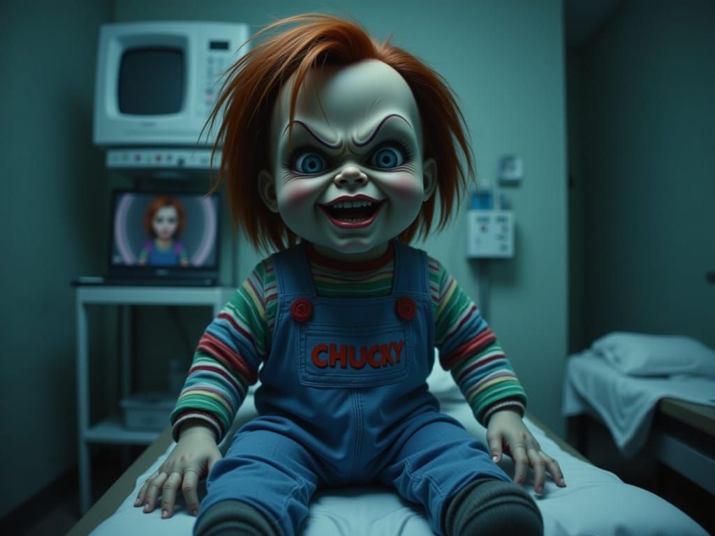 Creepy Doll in Hospital Gown, Eerie Horror