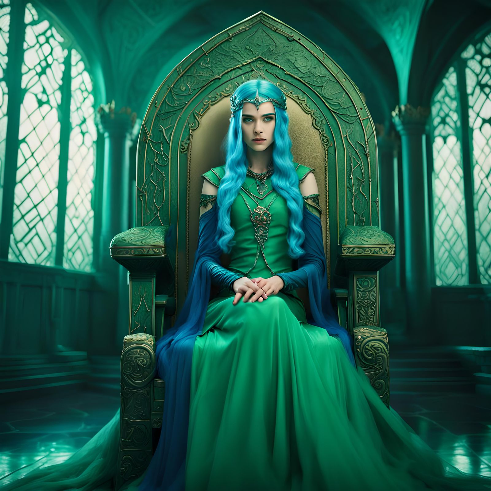 Elven Princess in Throne Room: Cinematic Film Still
